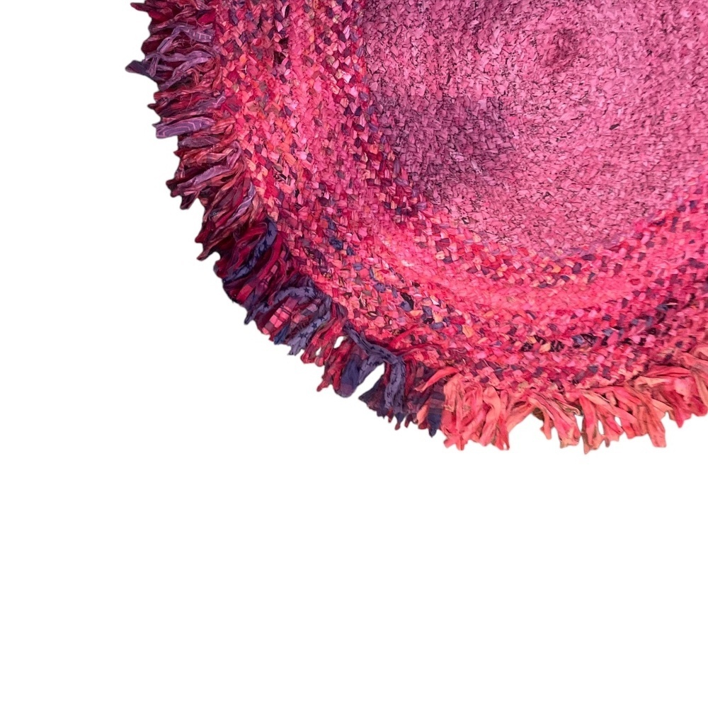 NWOT Handmade Braided Multi Color Block‎ Rag Rug With Fringe Round Rug, - Picture 9 of 12